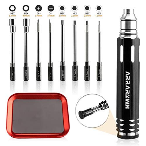10 in 1 RC Model Repair Tools Kit with 1.5/2.0/2.5/3.0/4.0/5.5mm Hex Bits…
