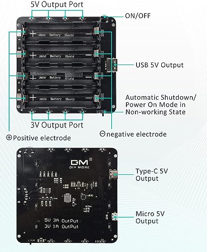Image of diymore 18650 Battery Holder Four Li-ion V9 Battery Shield Micro USB 5V /3A 3V /1A Power Bank Battery Charging Module (4 Holders)
