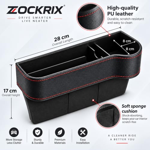 Image of Car Seat Gap Storage Box with Cup Holder, PU Leather Organizer for Phone, Keys and Small Items