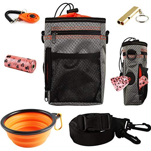 EDUPLINK Dog Treat Training Pouch Dog Training kit Large Capacity Easily Carries Pet Toys Kibble Treats Built-in Poop Bag Dispenser Easy to Clean Waterproof 3 Wearing Way