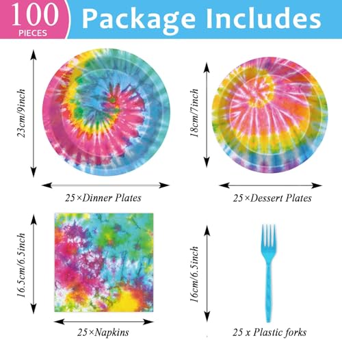 Image of Qyeahkj 25 Guests Tie-Dye Party Supplies, Tie-Dye Party Plates Napkins Forks Set for Tie-Dye Birthday Party Decorations Boys Tie-Dye Birthday Party Supplies Favors (QY0103)