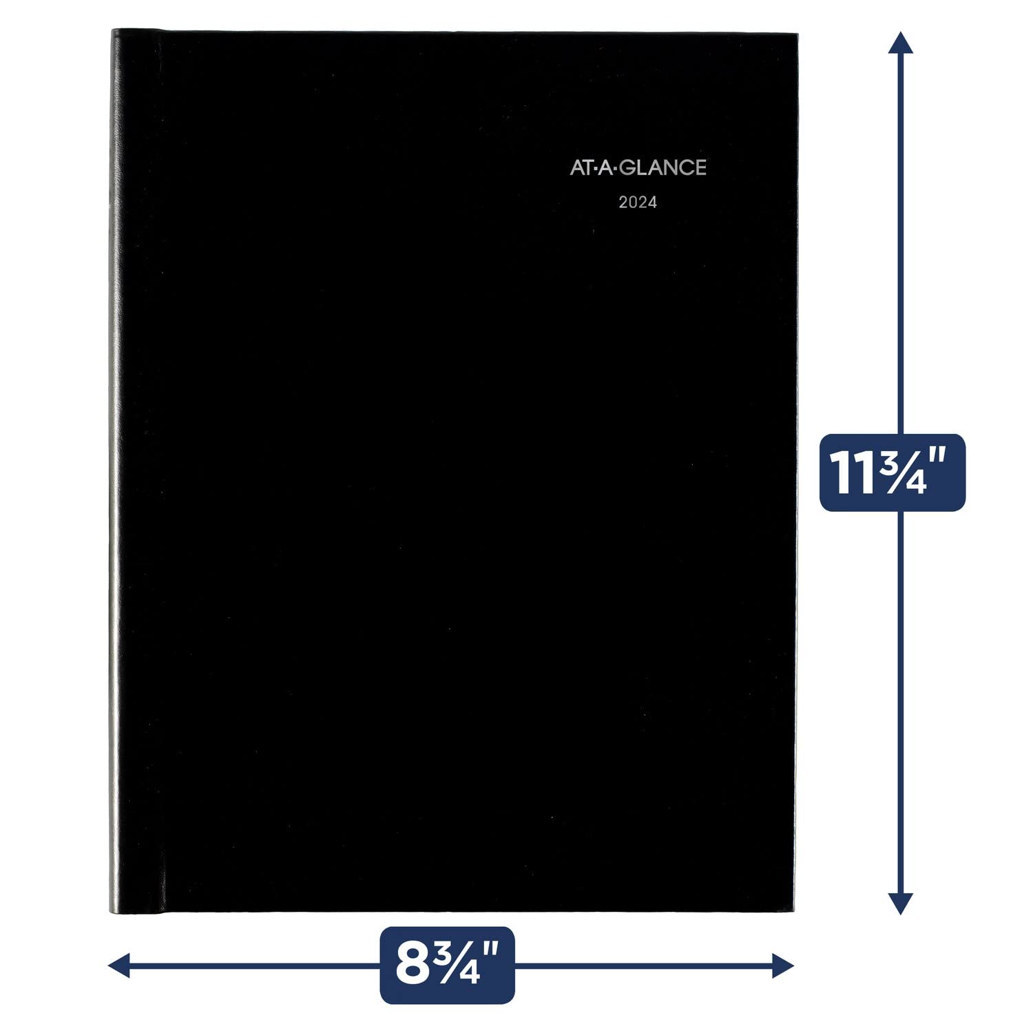 AT-A-GLANCE Planer tygodniowy 2024, DayMinder, terminarz na kwadrans, 20,3 x 27,9 cm, duża twarda okładka, zakładki miesięczne, czarny (G520H0024)