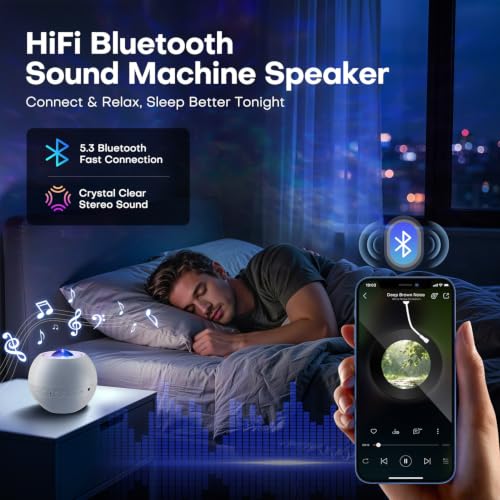 Image of Sound Machine Light Projector, 30 Sleep Sounds for Adult, Bluetooth Speaker | 3-in-1 Baby Sound Machine: 30 sleep sounds (white /brown noise, fans, rain), Bluetooth 5.3 speaker & 15-color light projector.