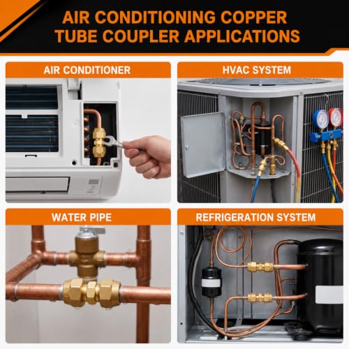 Image of Relaxweex 6 Pcs Copper Flare Coupling Connectors with Nuts HVAC,1 /4 inch 3 /8 inch | 1 /4 inch 3 /8 inch Compression Fittings for Copper Tubing, Air Conditioning Refrigeration, Flare Nut Adapters, Tube Connections
