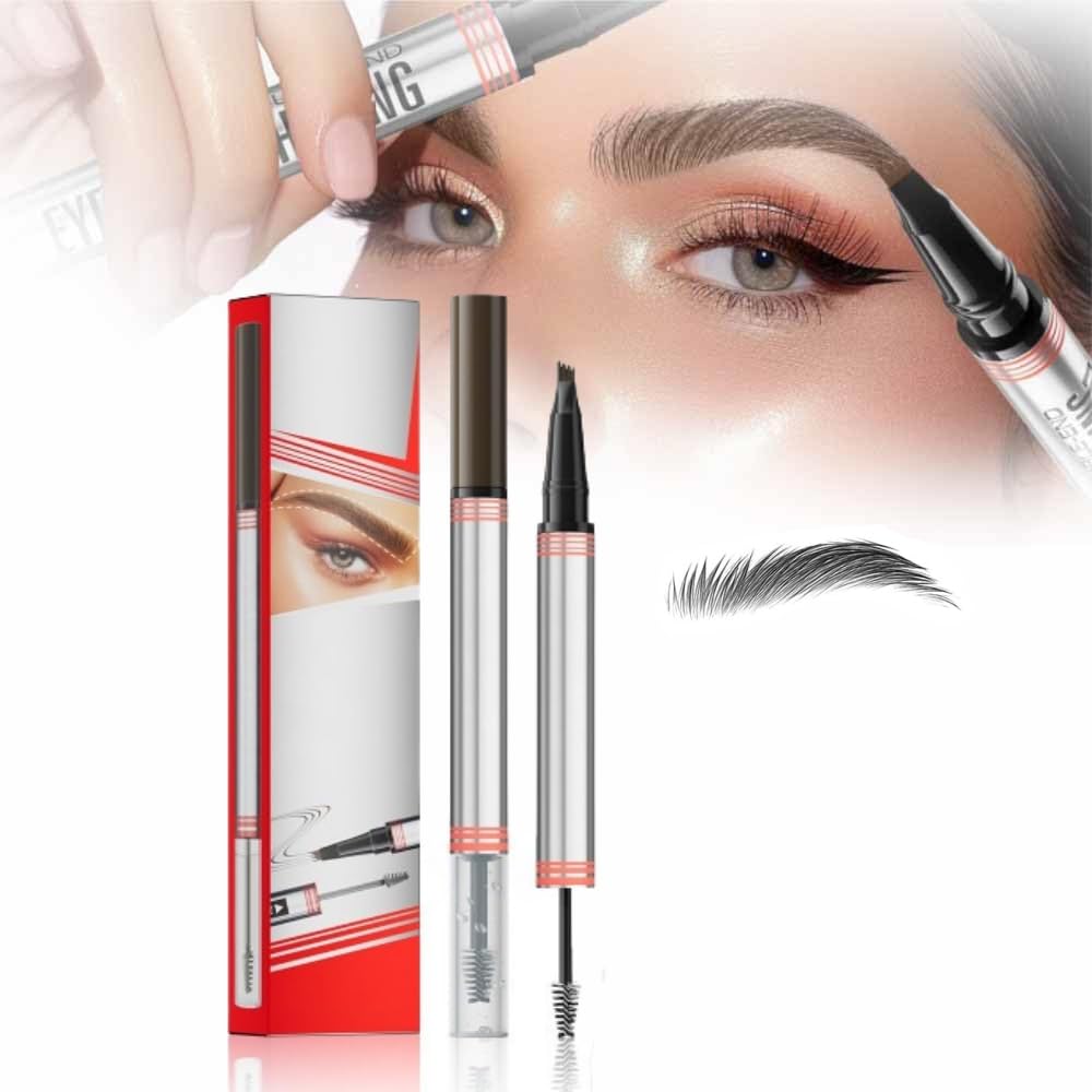 2024 New 2-in-1 Eyebrow Pencil with Gel,Waterproof Magic Eyebrow Pencil,Dual-Ended 3D Microblading Eyebrow Pen with 4 Tip & Eyebrow Brush, Makeup