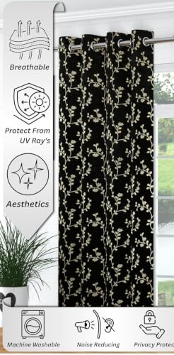 Image of Velvet Room Darkening Long Door Curtain 9 Feet, Golden Foil Print