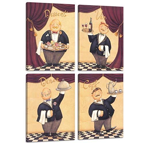 Vintage Happy French Chef Kitchen Decor Canvas Wall Art Yellow Prints Paintings Home