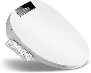 Electric Heated Toilet Seat Bidet with Warm Water Rear and Front Wash, Bidet Seat Round, Adjustable Warm Air Dryer, Self-Cleaning Stainless Steel Nozzle, Slow Closed Toilet Seat