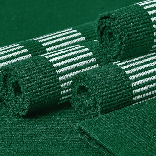 Image of Encasa XO Dining Table Mats Set of 6, Ribbed Cotton Table Mat 46x32 cm | Handmade Heat Resistance Table Placemats, Non Slip, Washable & Durable Place Mat for Centre Table, Living Room Ladder Dk Green
