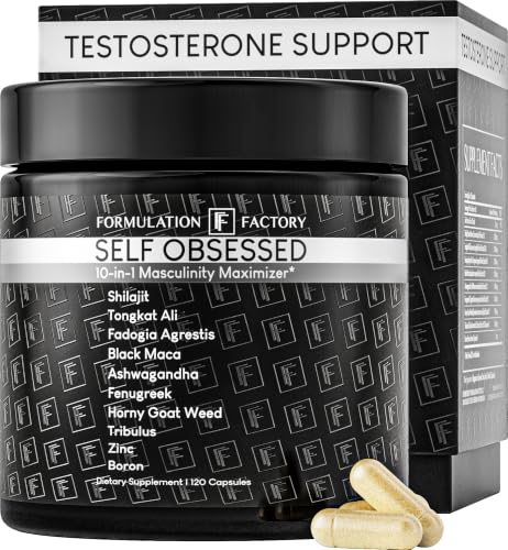 Image of Formulation Factory Self Obsessed 10-in-1 Natural Testosterone Booster for Men, Testosterone Supplement for Men with Shilajit, Tongkat Ali, Fadogia Agrestis, 120 Capsules, 2 Month Supply