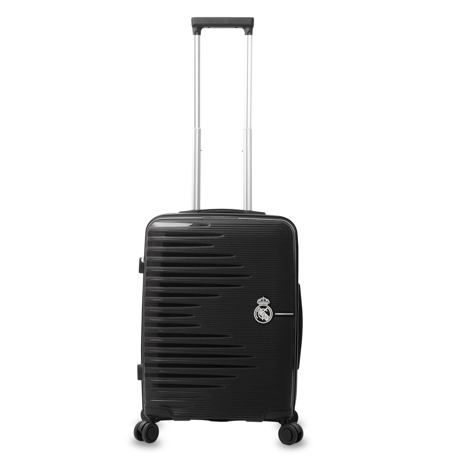 TOTTO - Maleta Cabina Real Madrid, 35.5 x 47 x 21.5 cm, Capacidad 35L, Maleta de Viaje rígida Resistente a Impactos, Ruedas 360º, Manija Telescópica, Correas Internas, Candado 3 Dígitos, Color Negro
