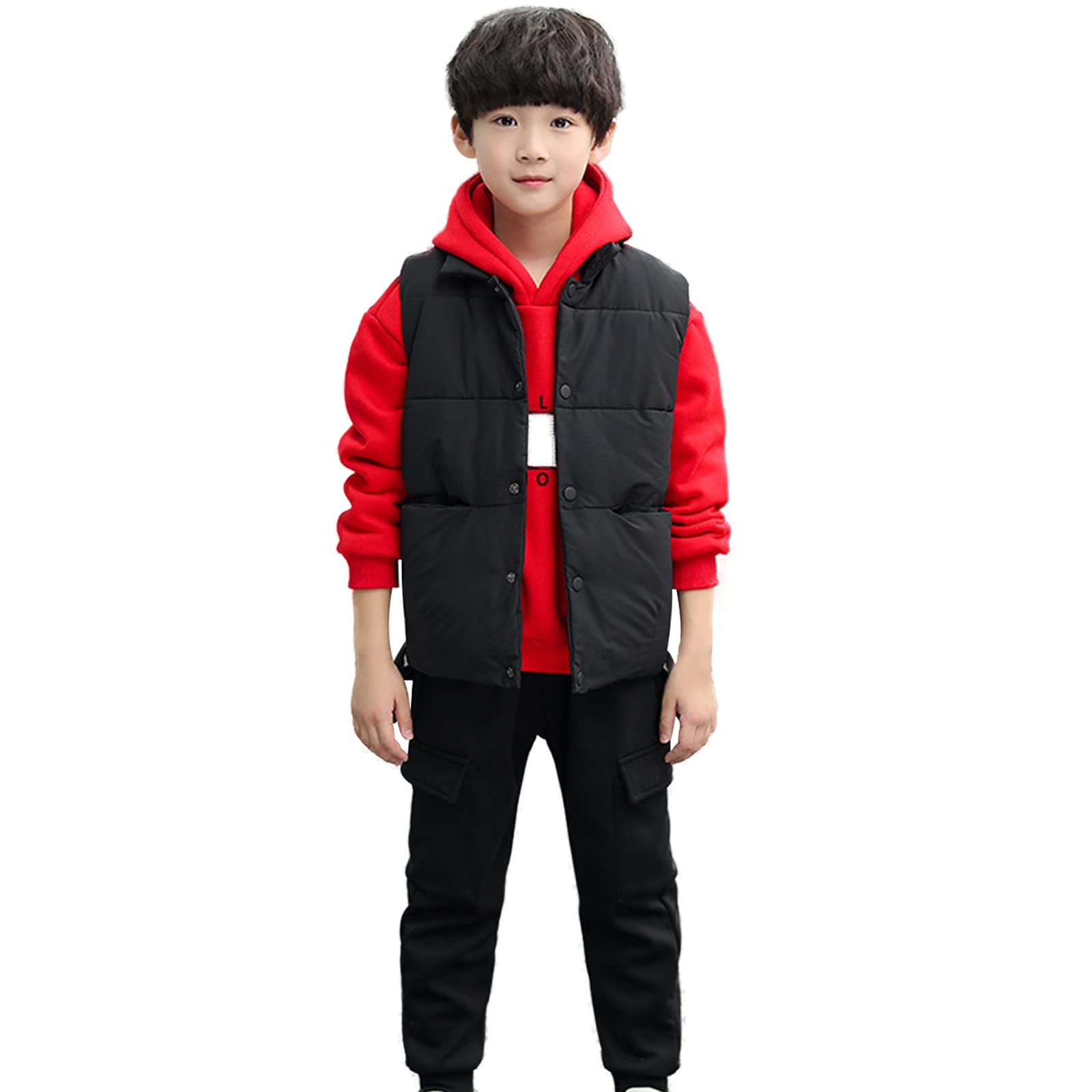 amropi Chándal Niños 3 Piezas Sudadera con Capucha y Cálido Chaleco y Pantalones Jogging Conjunto Ropa para 3-12 años