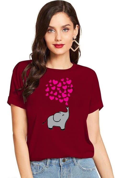 ElevajetWomen's Regular Trendy Elephant Printed 100% Cotton T-Shirt for Women & Girls (Pack of 1)