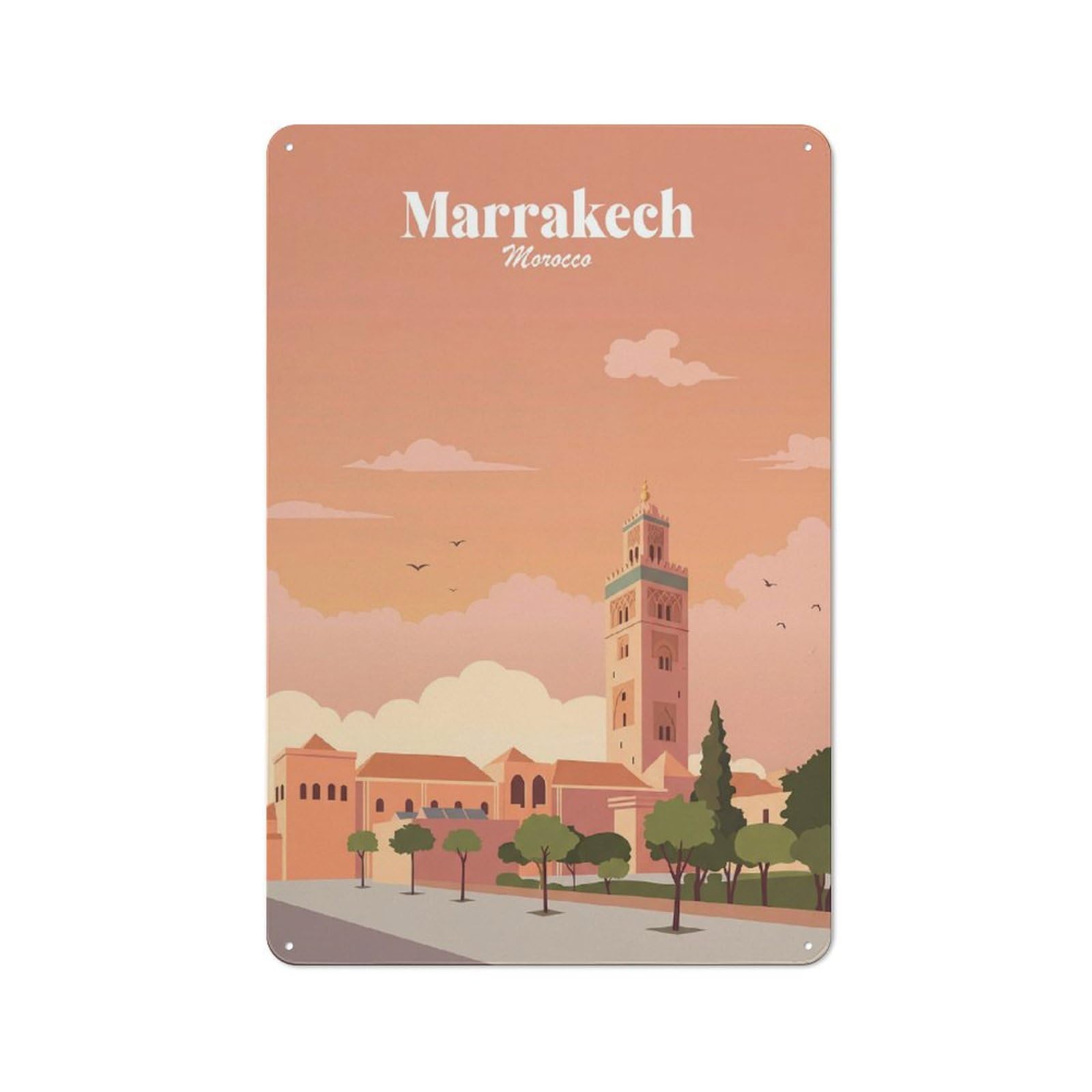 Junmoney Style-4 Marrakech Morocco Vintage Tin Sign 30X20cm For Café Or Restaurant, For Café Owners And Decorators, For Retro Home Interiors