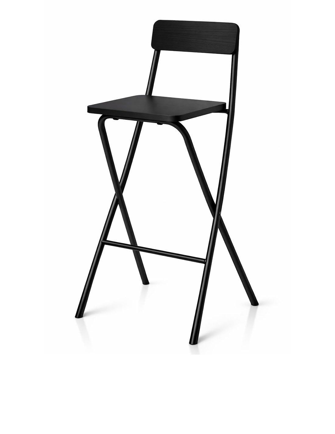 Jardin202 - Taburete Plegable Alto de Metal Extra Grueso con Reposapies para Cocinas y Bar | Silla con Respaldo Resistente | Unidad (Negra/Negra)