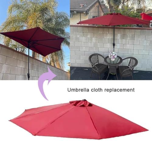 10ft Half Umbrella Replacement Canopy - Burgundy Patio Umbrella Top Cover for Market Table, Balcony, Garden, Deck - Durable 5 Ribs Design for Outdoor Use
