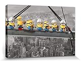 1art1 Moi, Moche Et Méchant Poster Impression Sur Toile Minions Lunch On A Skyscraper Affiche Murale XXL Encadrée | Tendue Sur Cadre En Bois | Tableau 120x80 cm
