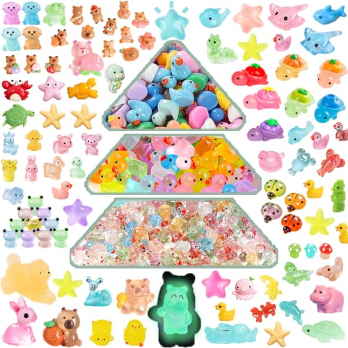 Blynmyr 230pcs Mini Resin Animals Mixed 77 Styles Tiny Luminous Glass Animals Small Plastic Animal Figures Glow in the Dark for Potted Micro Landscape Fairy Garden Aquarium Dollhouse Decor
