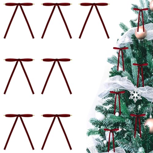 DOKRIN Moños y cintas de navidad,30 Lazos navideños burdeos para árbol de Navidad, ideales para fiestas y como accesorios de terciopelo