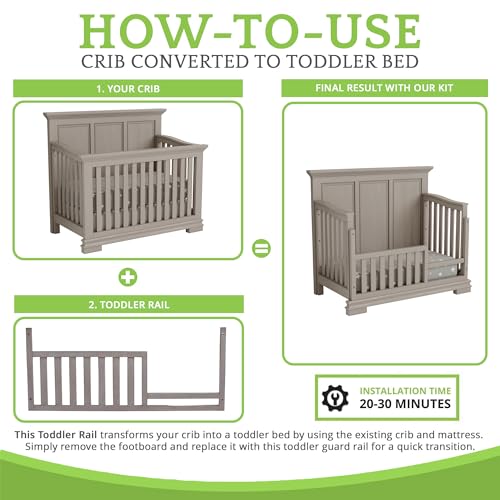 Image of Toddler Bed Safety Guard Rail for Oxford Baby, Soho, Ozlo & Avalon Baby Convertible Cribs - Solid Wood Rail for Toddler Bed Conversion - Safety Rails for Children (Stone Wash, Option 1)