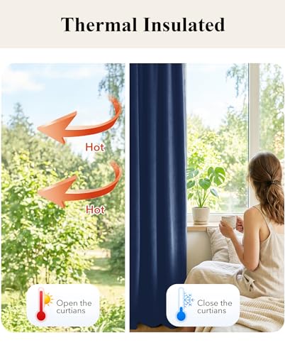Image of Navy Blue Velvet Extra Curtains for Living Room, W52xL120, 2 Panels | 300GSM Soft Velvet, Thermal Insulated, Back Tab Curtain Panels Elegant Decor, Window Drapes for Dining Room, Kitchen, Office