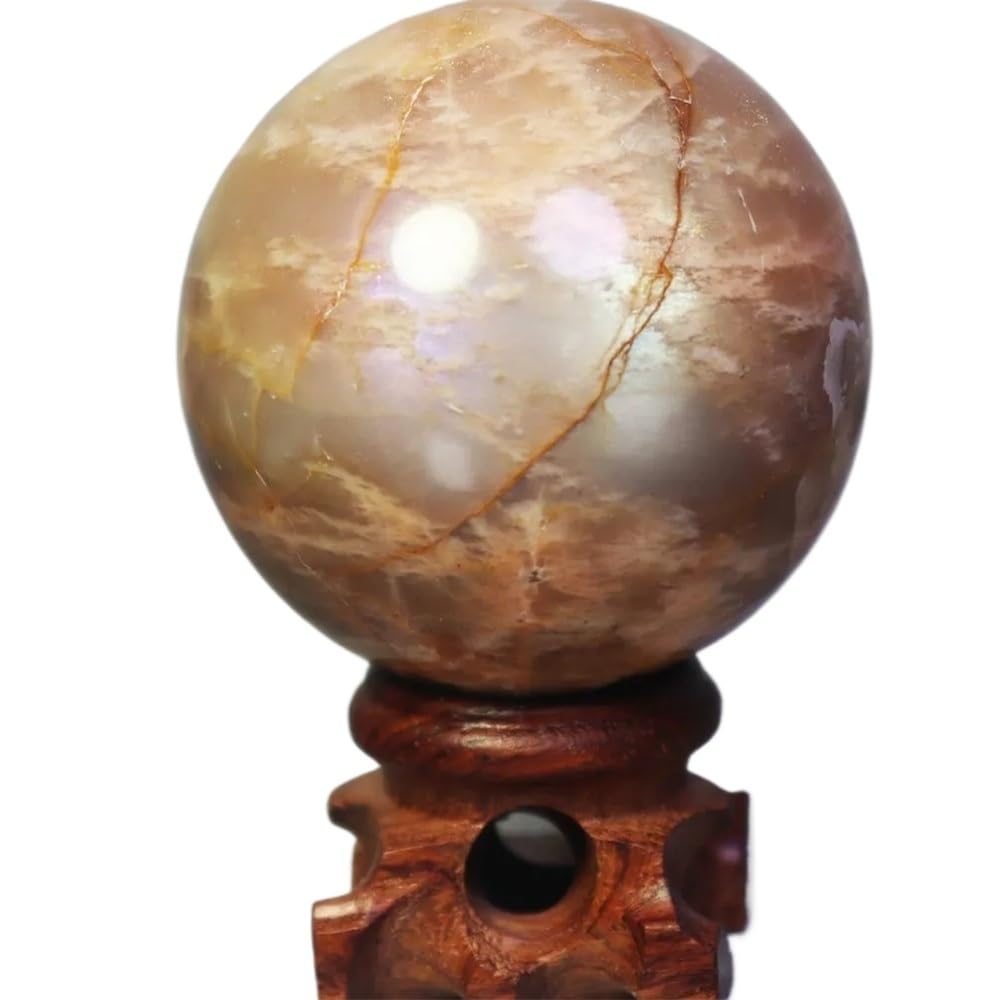 AARTERZZA 1pc 200-350g Peach Moonstone Ball Quartz Crystal Shimmering