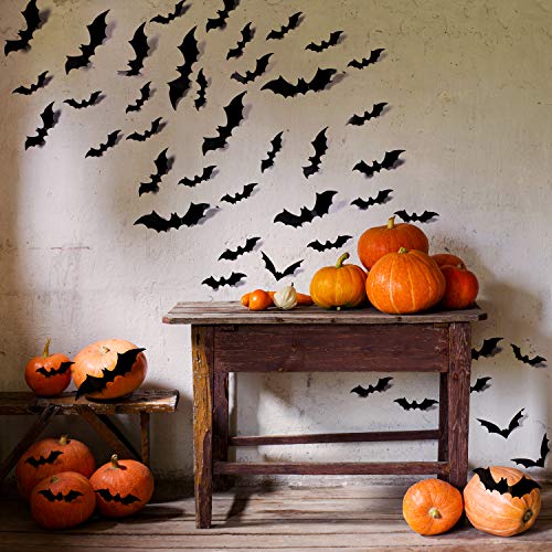 Whaline 72 Pack 3D Bats Stickers Plastic Wall Bat Decals For Home Window Decor Halloween Party Supplies (Black) #TOP4