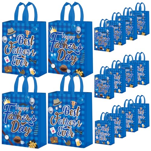 HABDJILTY 16Pcs Father's Day Bags Happy Father's Day Gift Bags Bulk with Handle Large Non-Woven Fathers Day Goodie Candy Bag for the Best Father's Ever Party Supplies Decorations
