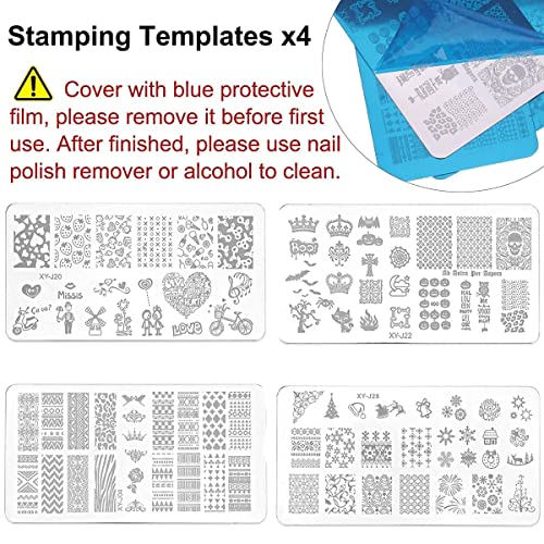 Topdirect 8 Colors Nail Stamping Gel Polish 8Ml + 4Pcs Nail Stamping Templates + 1 Stampers With 2 Scrapers, Nail Art Stamping Kit Polish Stamper And 36 Design Scraper Nail Plate Print Manicure Tool #TOP4