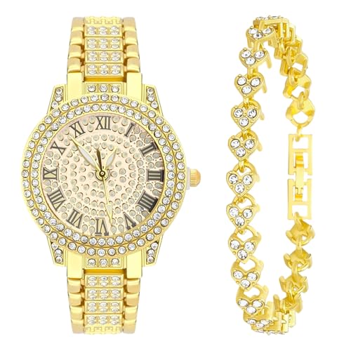 NEWITIN 2 Pieces Diamond Watches and Bracelet Set for Women