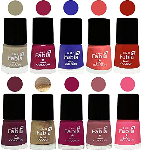 Image of SMC Fabia ALL IN ONE (PACK OF 10), Long Lasting Glossy Nail Polish, 6 ml Each, All Vibrant Colours,01722