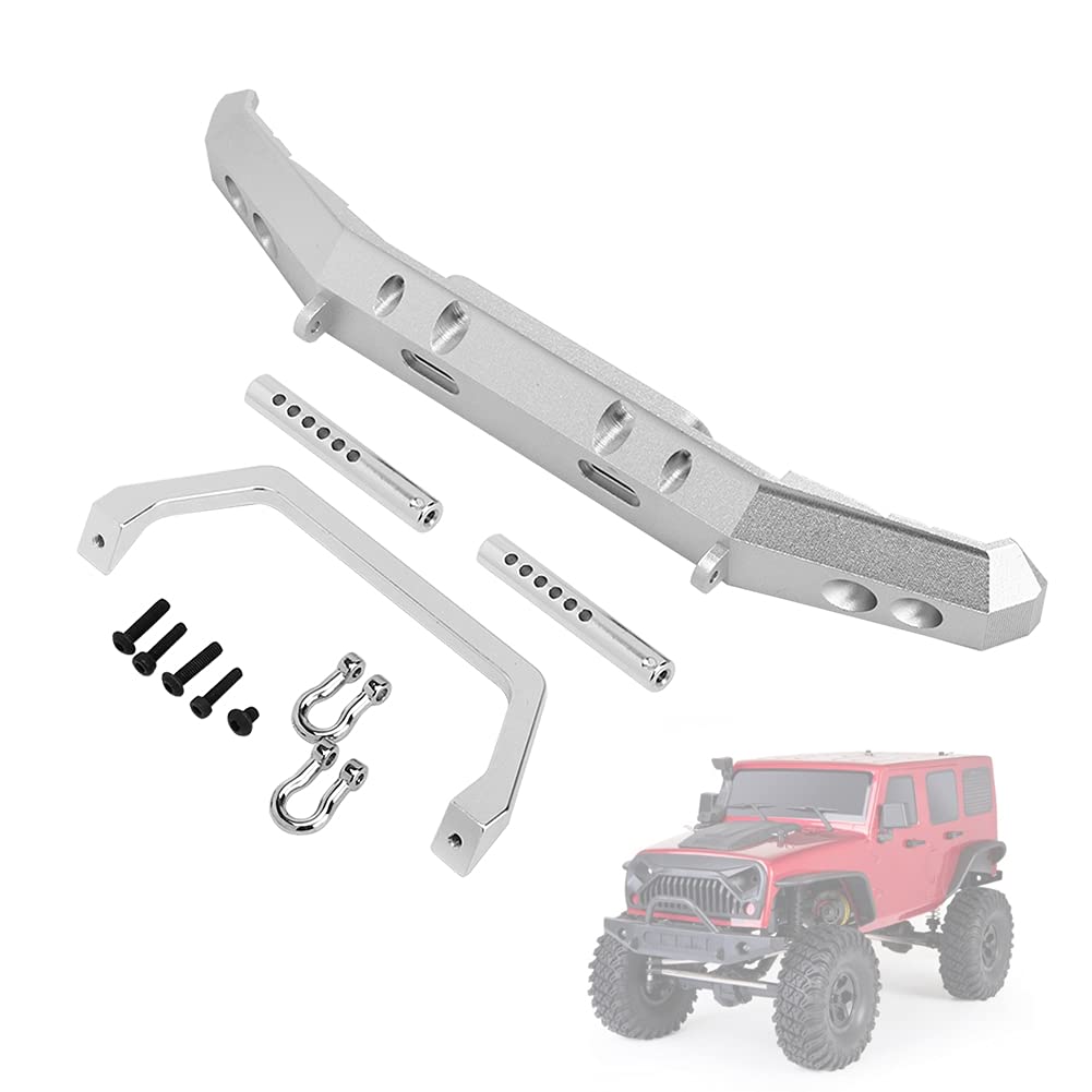 RC ZDERZAK PRZEDNI ZE STOPU ALUMINIOWEGO OSŁONA ZDERZAKA CZĘŚCI AKCESORIA DO RGT 1/10 CIĘŻARÓWKA OVERLAND ROCK CRUISER EX86100 TRWAŁA LEKKA IDEALNE DOPASOWANIE (Argento B-R86025S)