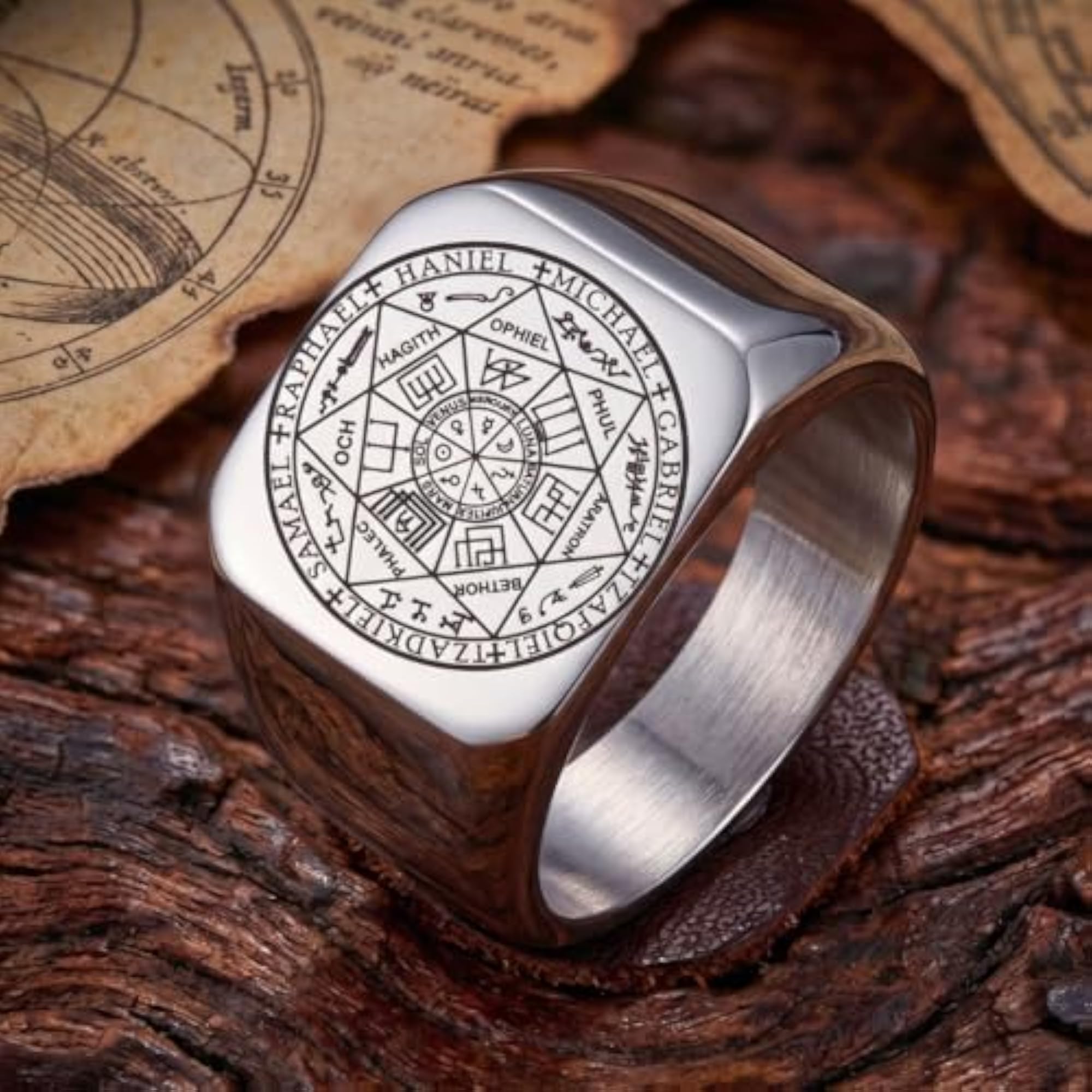 Men's Titanium Steel Seals of Seven Archangels Protection Ring