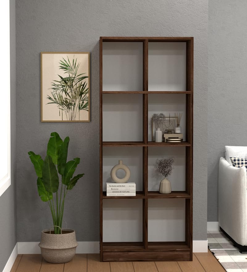 Image of SPECIALITY PANELS Wooden Bookshelf with 8 Open Shelves, Brown, 176x73x35 cm, Carpenter Assembly Provided