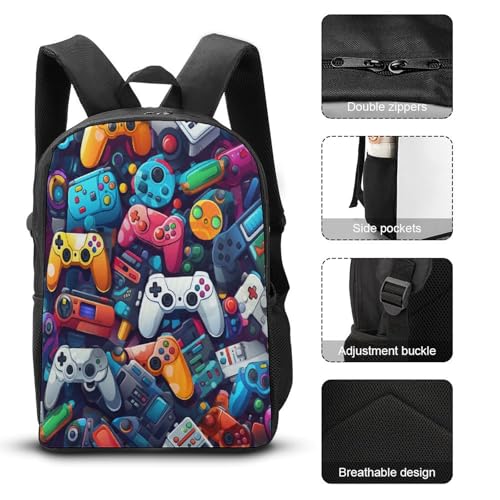 Sac à dos école manettes de jeu imprimé 3D cartable garçon collège 43cm