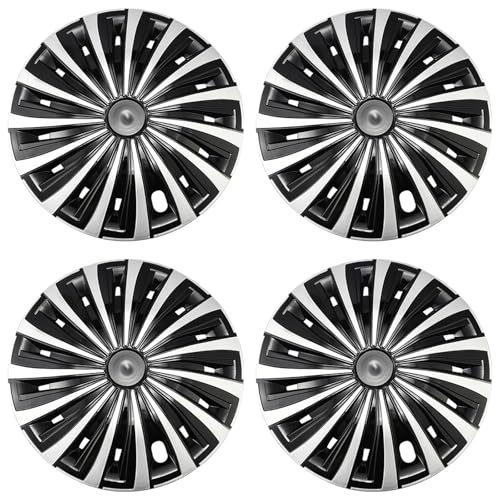 Image of Wind Black with Silver Hubcap Wheel Cover Replacement Kit 12 inch Hub Caps Wheel Rim Cover Car Exterior Accessories Pack of 4, 12 inches
