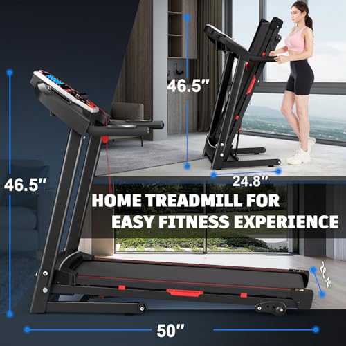 Image of FYC 3.0HP Foldable Treadmill for Home with Incline - Portable Treadmill with Handles, Bluetooth Speakers, and Dual Shock Absorption System - Ideal for Safe and Comfortable Running