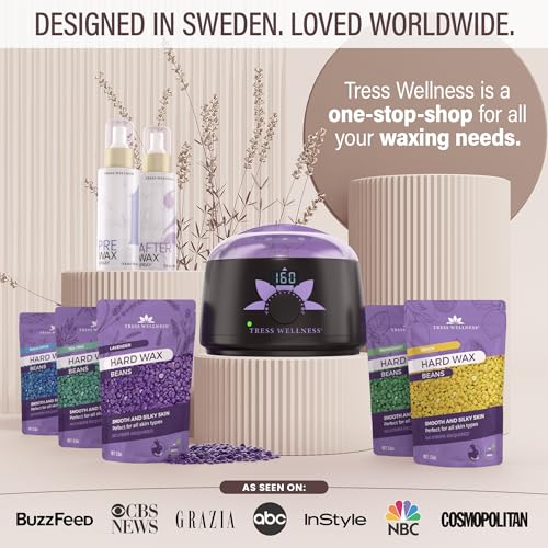 Image of Tress Wellness Award Winning Waxing Kit for Sensitive Skin - Safe for Face & Skin, Easy to Use - At-Home Kit for Face, Bikini, Brazilian & Full Body - Digital Display, Dusty Peach