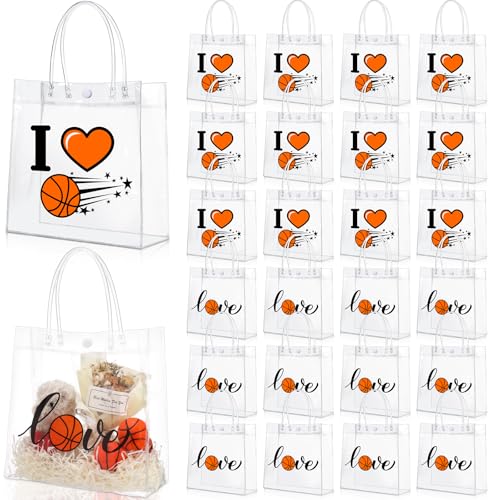 Sweetude 24 Pcs Basketball Clear Gift Bags 8x8x3.6
