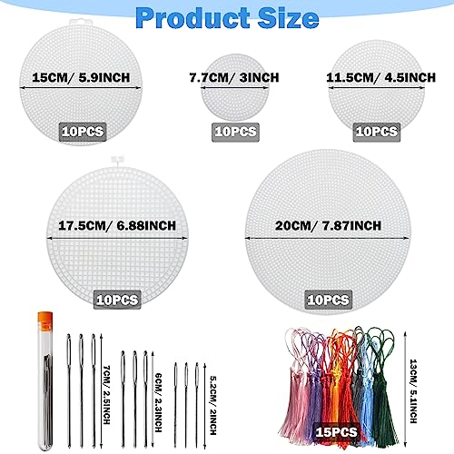 Image of Allazone 58 PCS Mesh Plastic Canvas Sheets 5 Size Round Clear Plastic Canvas for DIY Crafts Embroidery Cross Stitch, Acrylic Yarn Crafting, Knit and Crochet Projects