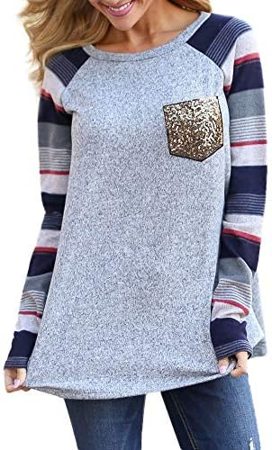 Goddessvan Women's Tops Long Sleeve Sequins O-Neck Casual Tunic Blouse Shirt Pullover (XL, Blue)
