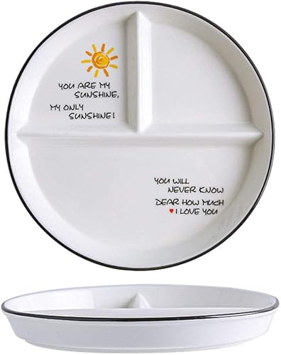 1 plato de cerámica para control de porciones, plato dividido para una alimentación saludable y pérdida de peso, plato de postre dividido, plato de
