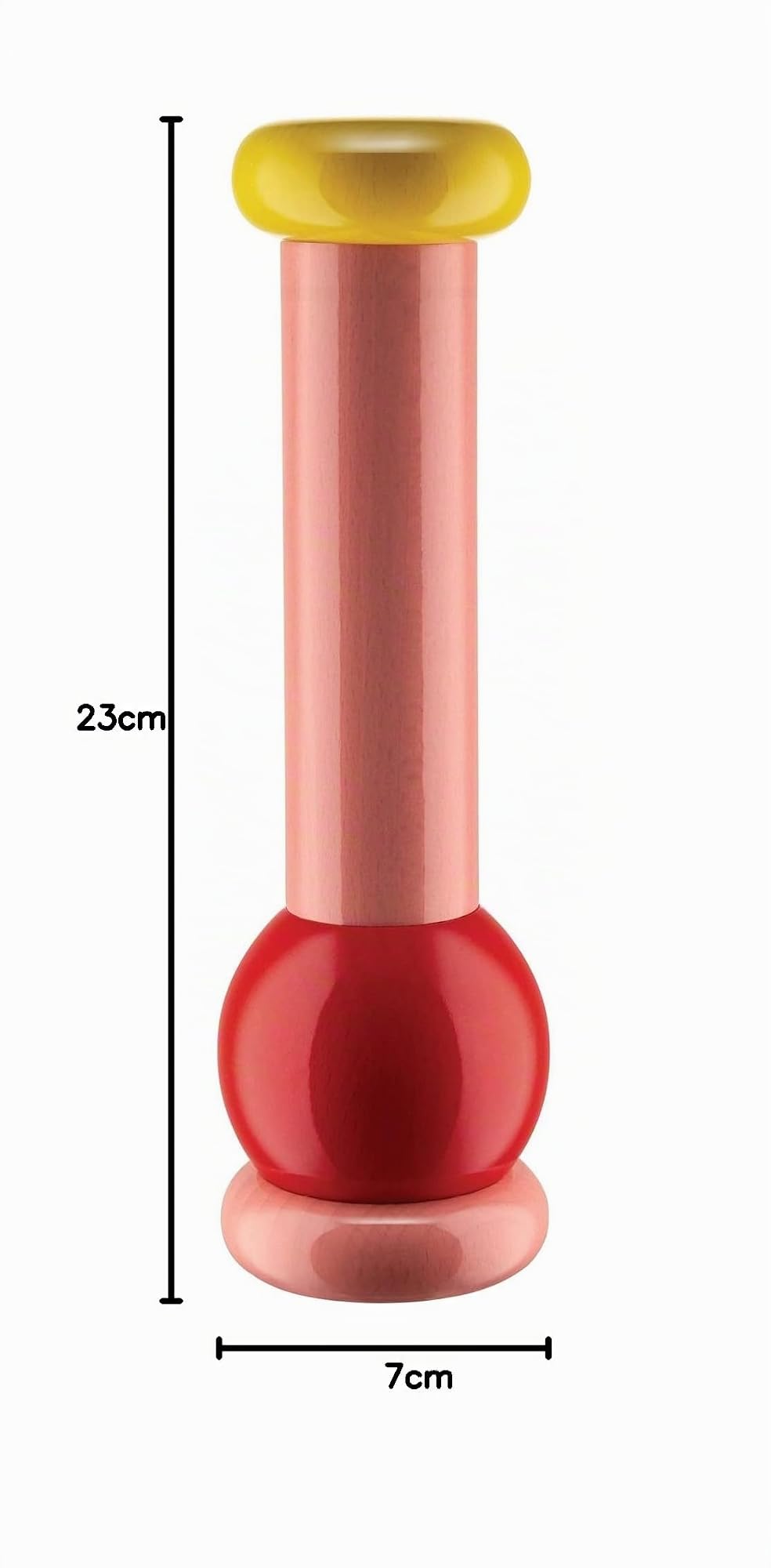 Alessi MP0210 2 Totem Domestici Macinasale, Pepe e Spezie di Design in Legno di Faggio, Rosa, Rosso e Giallo