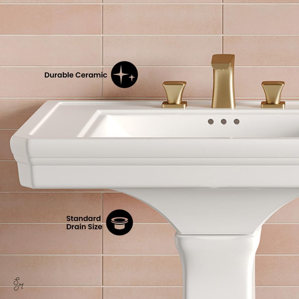 Lausanne 26" Two-Piece Rectangle Pedestal Sink with 3-Hole Widespread Faucet Holes in Glossy White