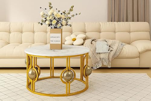 Image of Nesting Tables Made of Engineered Wood Coffee Table, Small Accent End Table, Round Sofa Side Table, Living Room, Bedroom (Golden White N)