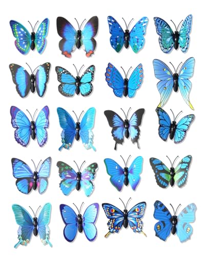 WINXMIN 20 unidades borboletas decorativas, borboletas decorativas com asas 3D com alfinetes de alfinete, decoração de primavera em PVC para quarto, sala de estar, escritório, jardim, decoração de