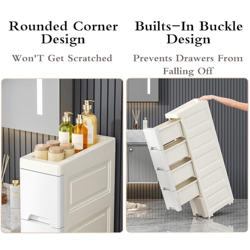 Carrello portaoggetti con ruote, carrello stretto per organizzare oggetti essenziali per la casa e il bagno, armadio alto con cassetti per una conservazione efficiente