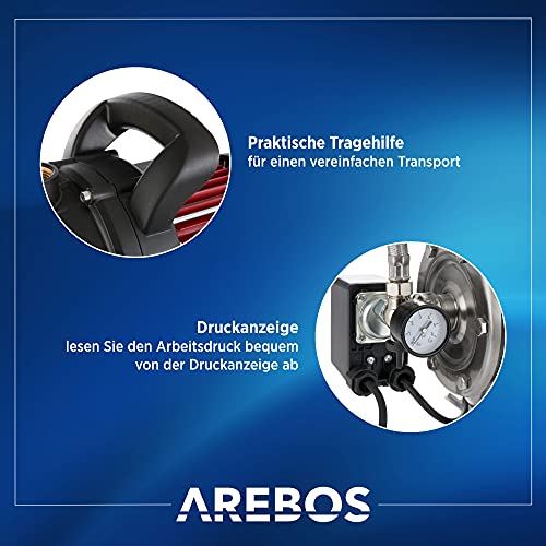 Arebos Hauswasserwerk | 1200 Watt | Fördermenge 3800 l/h | Förderhöhe 48 Meter | 19 l Tank
