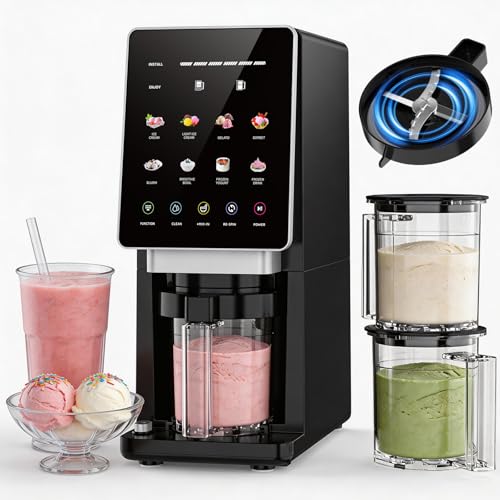 H-Duka 10-in-1 Ice Cream Maker Machine, 800W Frozen Treat Maker for Silky Gelato, Sorbet&Slushies,...