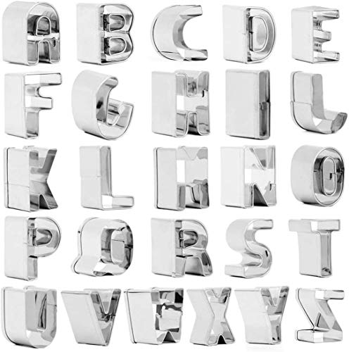 Image of HARI - Cookie Cutter Set 26 Pcs Stainless Steel Alphabet Letters Biscuit Cookie Cutters Mini A-Z Shaped Cookie Molds
